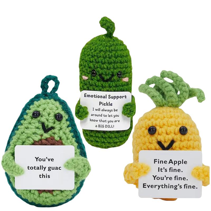 3 Pcs Funny Cute Positive Pickle Avocado Pineapple with Crochet Kit for Beginners Adults and Kids