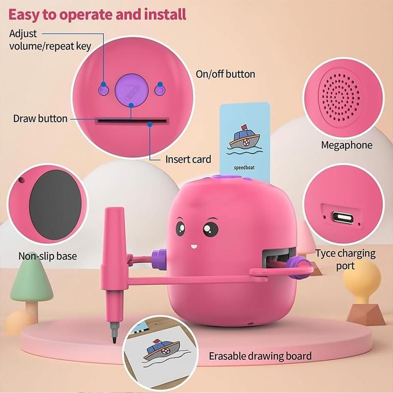 Drawing Robot for Kids, 2025 New Interactive Learning Toys with 100 Drawing Cards, Suitable for Children Aged 4 to 12, Music Voice Interaction Function, USB Rechargeable, Drawing Robot