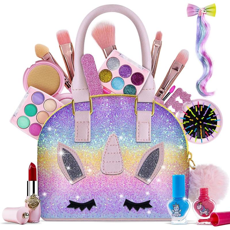 Kids Makeup Kit for Girl-Washable Makeup for Kids with Colorful Unicorn Bag,Toddler Girl Toys Pretend Makeup Beauty Set Toys, Birthday Gifts for Girls at The Age of 3,4,5,6,7,8,9,10