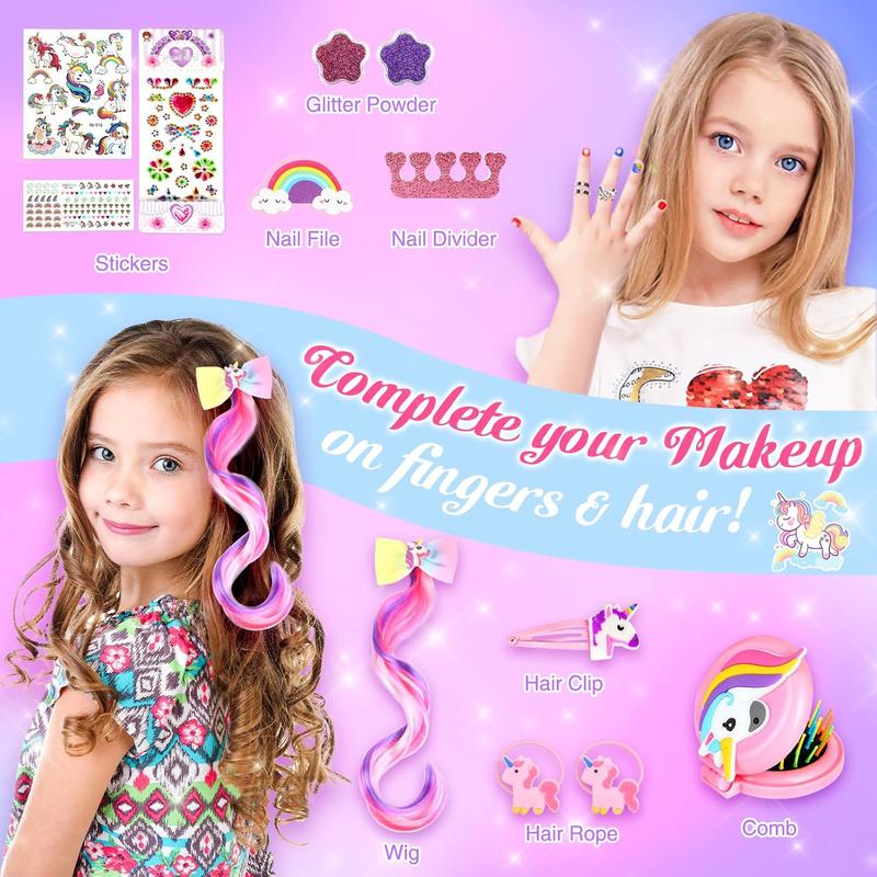 Christmas gift  Kids Makeup Kit for Girl Toys, Washable Girls Makeup Kit for Kids with Unicorn Bag, Make Up Kit for Girls Toddler Princess Toys Christmas Birthday Gifts for Girls Age 3 4 5 6 7 8 9 10 11 12