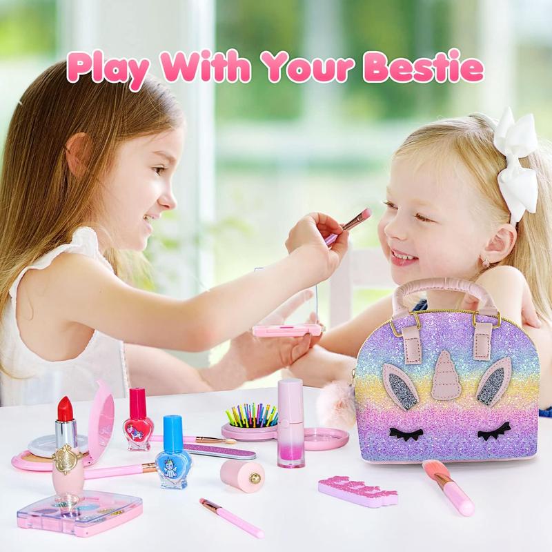 Kids Makeup Kit for Girl-Washable Makeup for Kids with Colorful Unicorn Bag,Toddler Girl Toys Pretend Makeup Beauty Set Toys, Birthday Gifts for Girls at The Age of 3,4,5,6,7,8,9,10