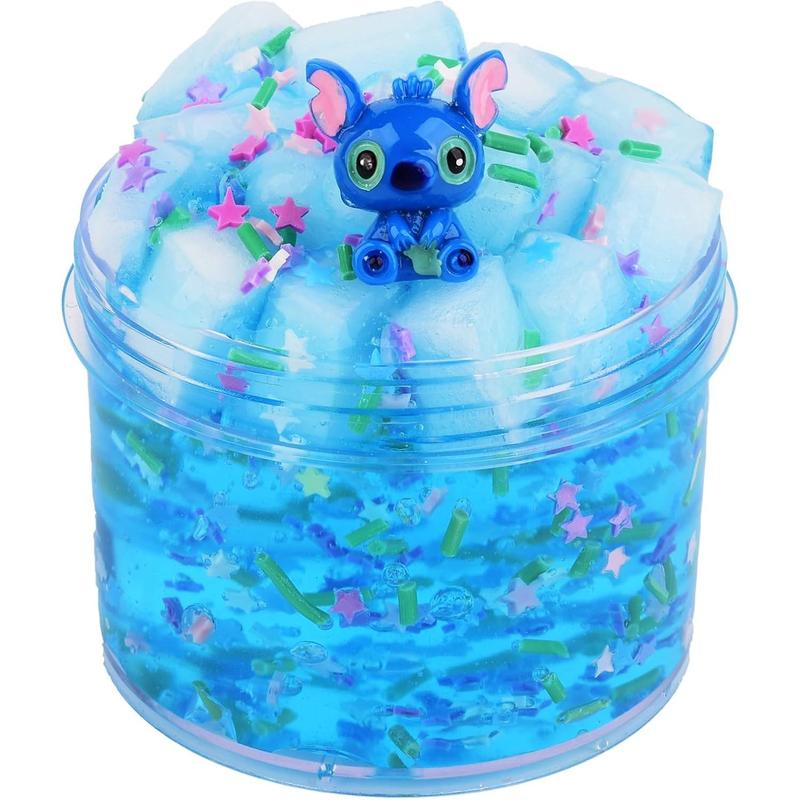 Blue Jelly Cube Crunchy Slime, Super Soft Clear Slime Toy with Cute Charms, Educational Stress Relief Toy, Gift Slime Party Favors for Girls and Boys, Birthday Gifts for Kids