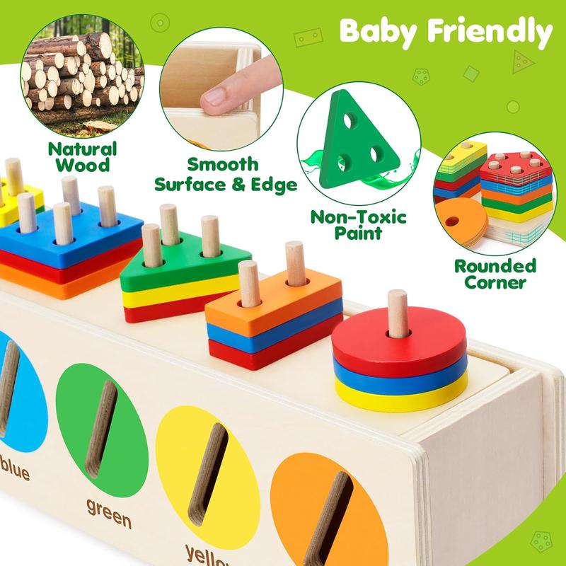 Montessori Toys For Toddler 1+ Year Old, Wooden Color & Shape Sorting Matching Box, Early Learning Toys For 12-18 Month, Age 1, 2, 3, Ideal Christmas, Birthday Gifts For Boy & Girl