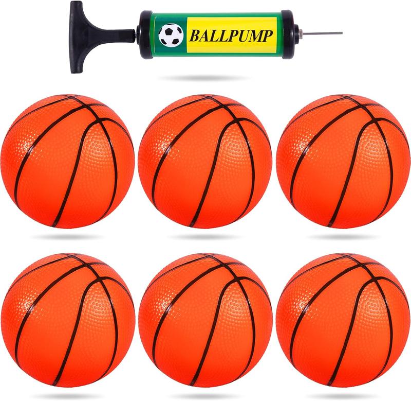 6 count Mini Basketballs with Pump, Inflatable Toy Basketball Mini Rubber Ball for Over Door Mini Hoop Kids Teenagers Indoor Outdoor Play