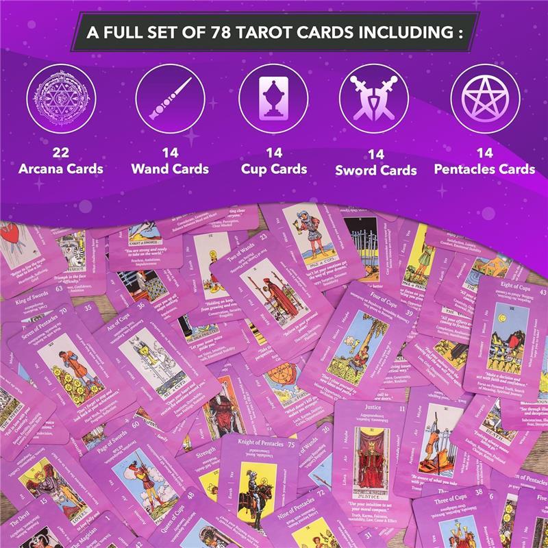 Tarot Cards with Guidebook | with Meanings on Them | Tarot Wrap Pouch with Placements | Purple & Pink Designs | Perfect for Beginners & Experienced Practitioners