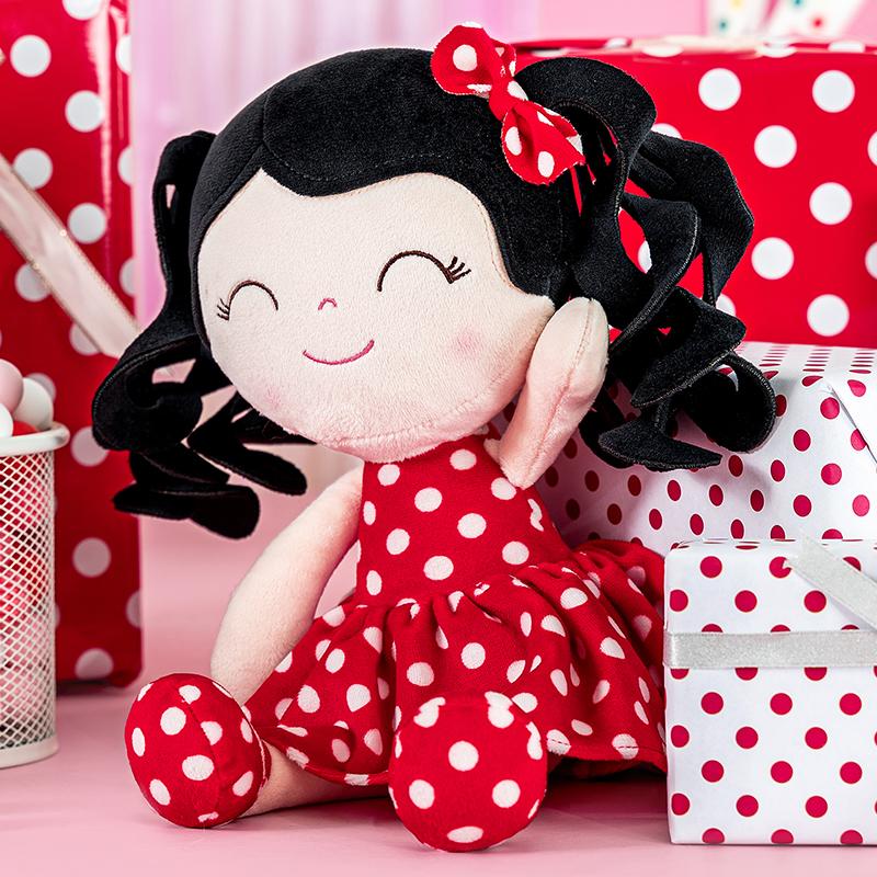 GLoveleya Plush Doll Soft Baby Dolls Baby Girl Gift Christmas Gifts for 0 to 6 Years Girls Curly Hair with Retro Red Polka Dot Dress 12 inches