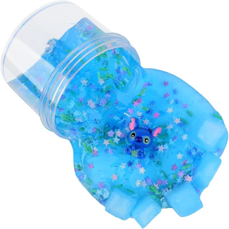 Blue Jelly Cube Crunchy Slime, Super Soft Clear Slime Toy with Cute Charms, Educational Stress Relief Toy, Gift Slime Party Favors for Girls and Boys, Birthday Gifts for Kids