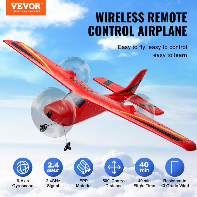 VEVOR RC Plane, 2.4GHZ 2 Channel Remote Control Airplane with 6-Axis Gyro Stabilizer, Ready to Fly Aircraft Plane Toys with 2 Batteries, Easy to Fly RC Glider for Adults Kids Beginners Boys Girls Christmas gift