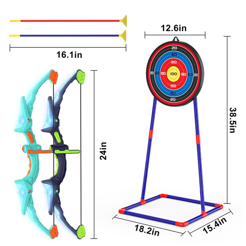 2 Pack Kids Bow and Arrow Set with LED Flash Lights, 14 Suction Cup Arrows and Fluorescence Standing Target-Perfect Indoor and Outdoor Archery Set Toy Gift for Boys and Girls Ages 4-12