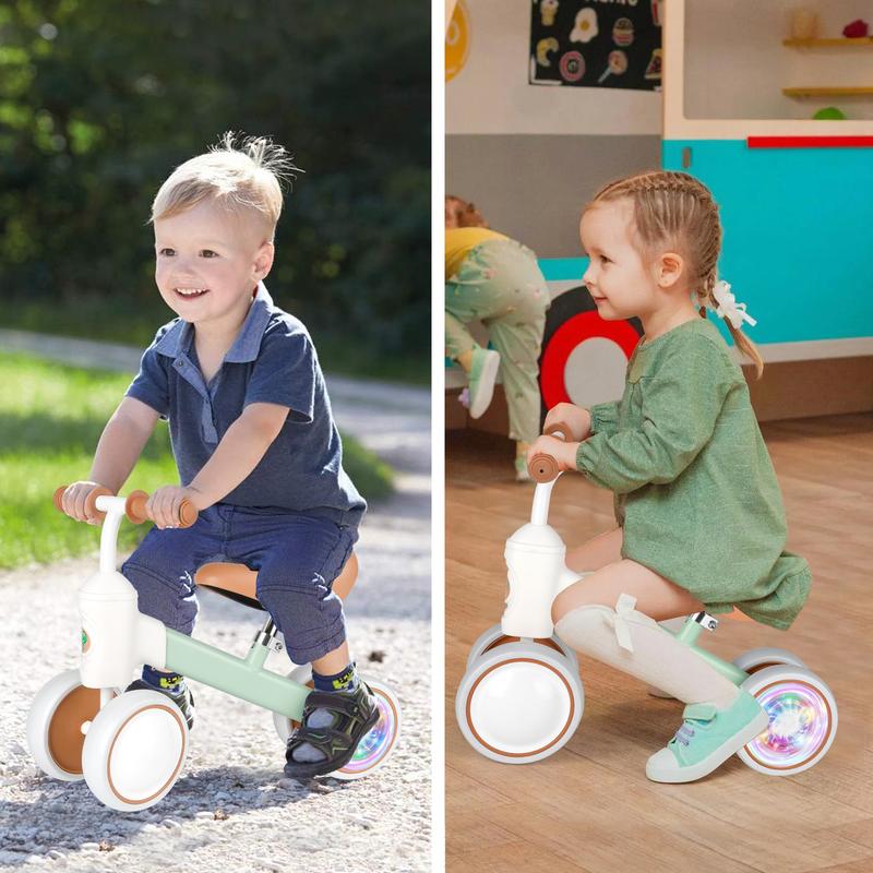 Baby Balance Bike with Light Wheels, Toddler Balance Bike, 4 Wheels  Bike Toddler First Birthday Christmas Gifts-No Pedal 4 Silence Wheels & Soft Seat for 1-3 Year Old