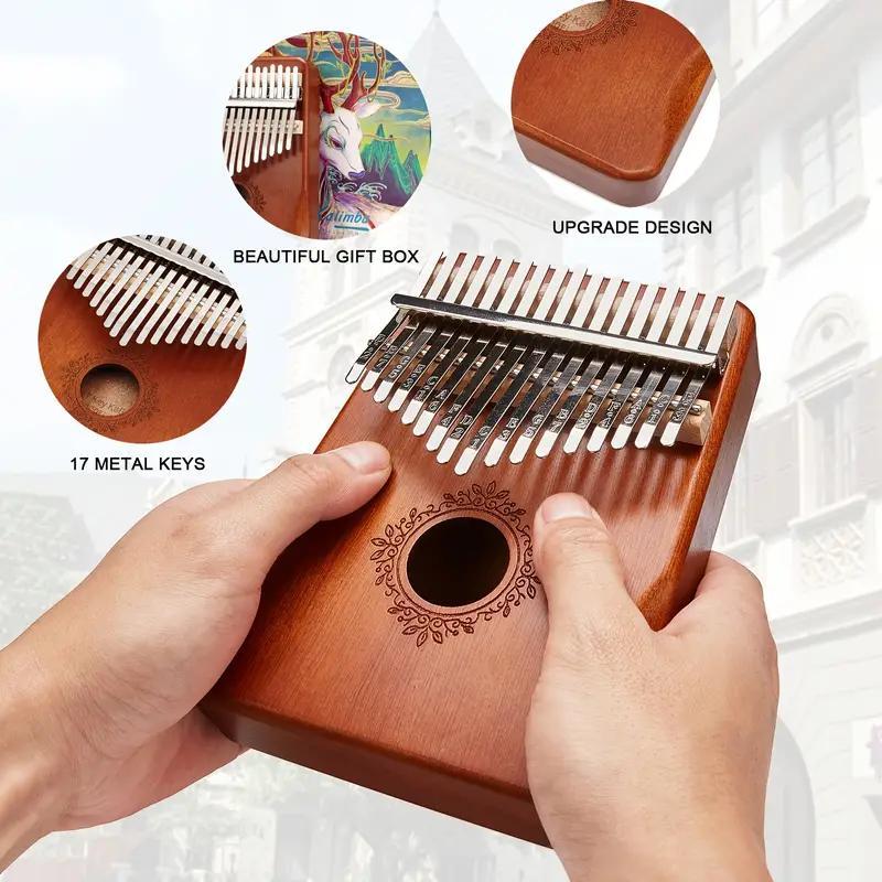 Portable Finger Piano Musica Toy, 17-key Thumb Piano, Musical Instrument with Study Instruction & Tune Hammes, Ergonomic Retro Style Mbira Finger Piano, Music Gift