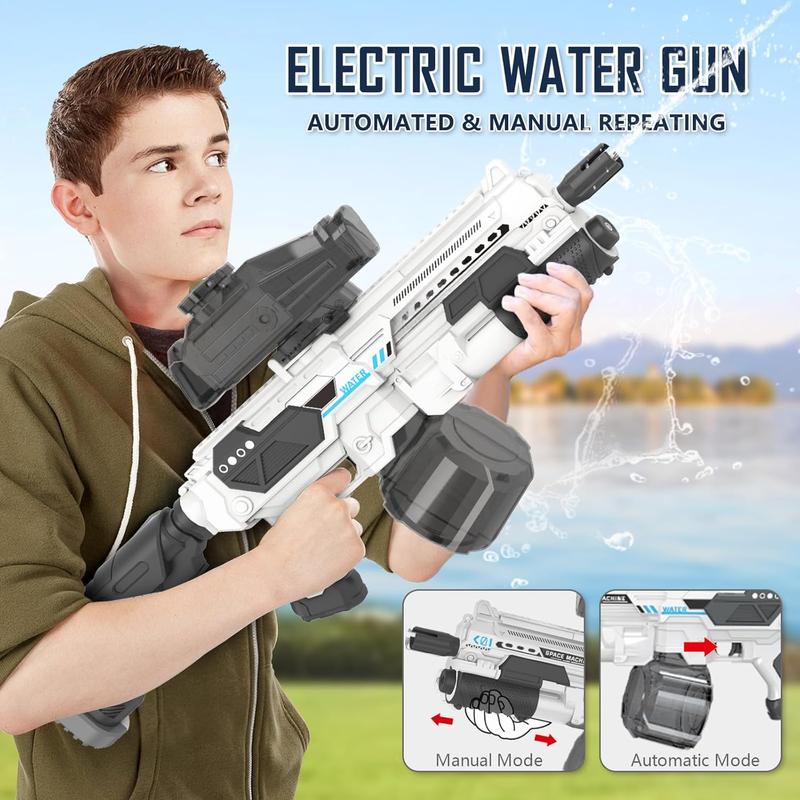 Electric Water Gun, Automatic Water Gun Powerful Full Auto Water Guns High Capacity with Tank and Water Bottles Can be Added 30 Feet Long Range Squirt Guns for Adults and Kids (White)