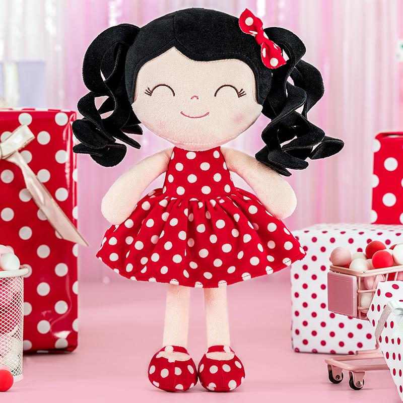 GLoveleya Plush Doll Soft Baby Dolls Baby Girl Gift Christmas Gifts for 0 to 6 Years Girls Curly Hair with Retro Red Polka Dot Dress 12 inches