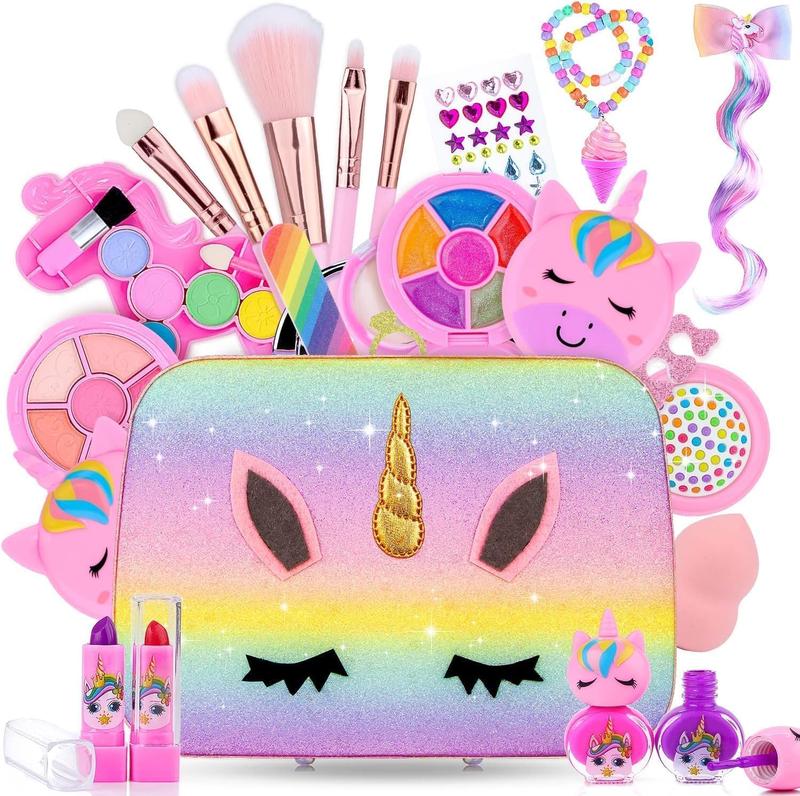 Travel Bag & Makeup Kit for Kids, Washable Cosmetic Set as Princess Birthday Gift Toy with Bag, Children Cosmetic Beauty Set for Girls