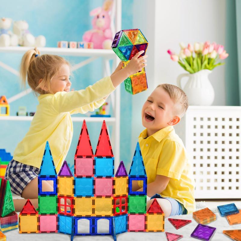 AFUNX Magnetic Tiles, 102PCS Magnet Building Blocks with 2 Cars, 3D Diamond Magnetic Blocks, Construction Stem Toys for Kids, Educational Toys for Boys Girls Ages 3 4 5 6 7 8 (102 PCS) building  kits magnetic blocks construction toy