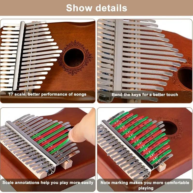 Portable Finger Piano Musica Toy, 17-key Thumb Piano, Musical Instrument with Study Instruction & Tune Hammes, Ergonomic Retro Style Mbira Finger Piano, Music Gift