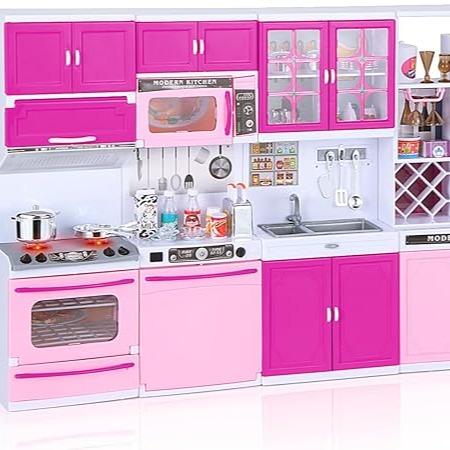 56 pcs Girls Dolls Mini Kitchen Pretend Toys, Dolls with Realistic Lights and Sounds, Best Christmas Gifts for Kids