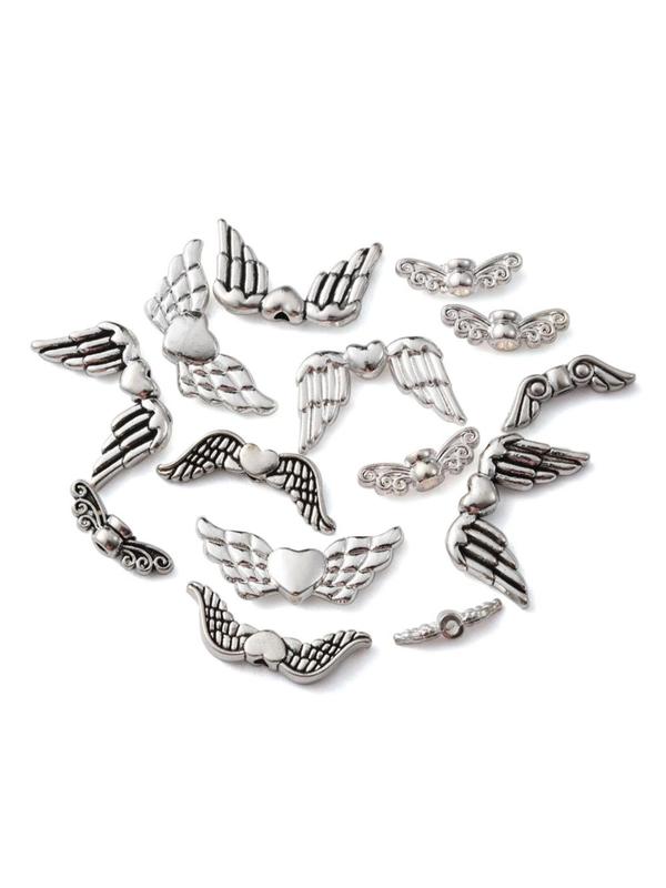 120pcs box Vintage Angel Wing & Heart Design Charm, DIY Jewelry Accessories For Bracelet Necklace, Bracelet Making Tool