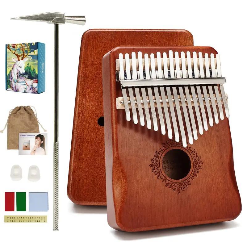 Portable Finger Piano Musica Toy, 17-key Thumb Piano, Musical Instrument with Study Instruction & Tune Hammes, Ergonomic Retro Style Mbira Finger Piano, Music Gift