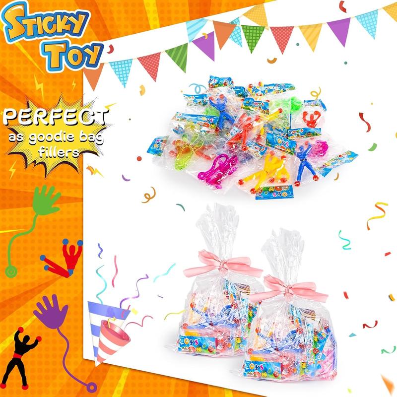 LovesTown 48PCS Sticky Toys for Kids, Stretchy Sticky Toys Including 16PCS Sticky Wall Climbers 16PCS Sticky Hands 16PCS Stretchy Lizards for Kids Goodie Bag Stuffers Treasure Box Classroom Prize