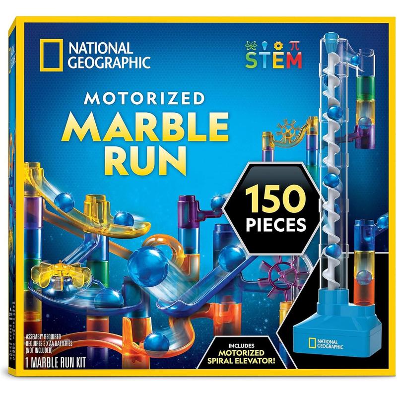 National Geographic Marble Run with Motorized Elevator - 95-Piece Marble Maze Kit with Motorized Spiral Lift, 20 Marbles, Storage Bag & More, Perpetual Motion Machine, Marble Game, Kids Physics Toys