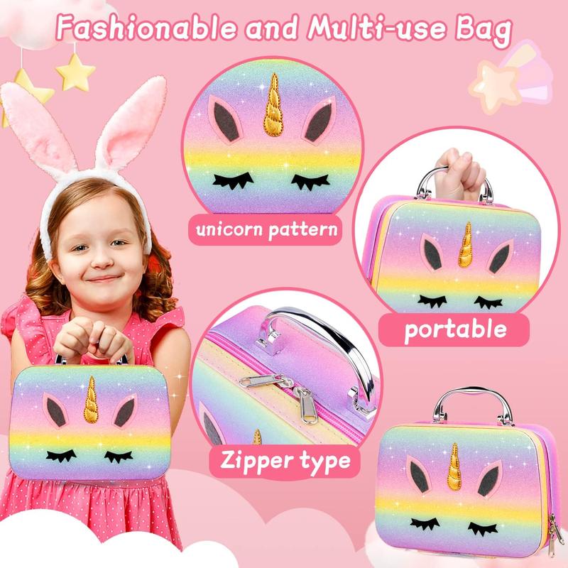 Travel Bag & Makeup Kit for Kids, Washable Cosmetic Set as Princess Birthday Gift Toy with Bag, Children Cosmetic Beauty Set for Girls