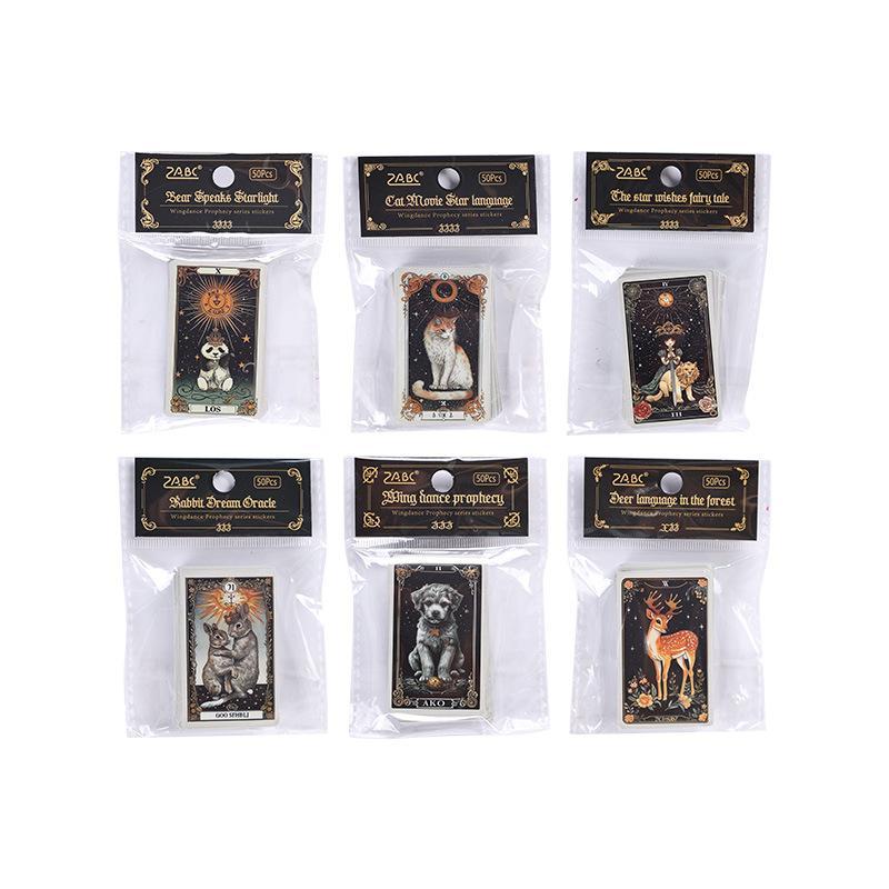 Mysterious Pocket Animal Divination Card Sticker, 50pcs set Animal Pattern Self-adhesive Sticker, Decorative Decal for Scrapbook & Diary