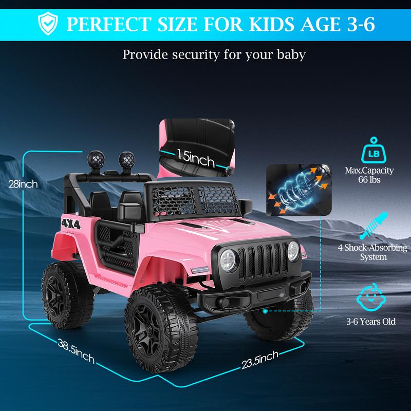 Hikole Ride-ons Toys Electric Car for Kids with Remote Control - 12V Battery Powered Cars Truck w  Suspension, 2WD, 3 Speeds, Headlights