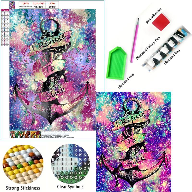 Anchor Pattern DIY Diamond Art Colorful Painting Without Frame, DIY Decorative Art Picture For Beginner, DIY Home Decor