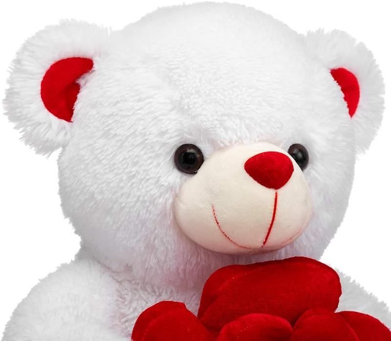 Teddy Bear Stuffed Animals Plush Bear Holding Rose Soft Plush Toy Valentine's Day, 16 Inch, White