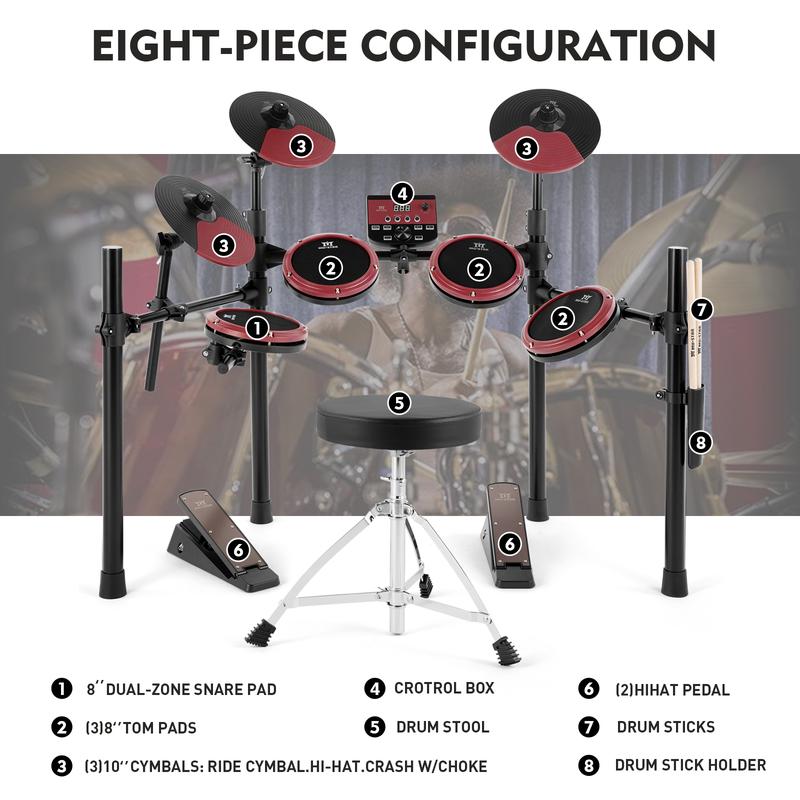 MUSTAR Electronic Drum Set, Electric Drum Sets for Beginners with 8