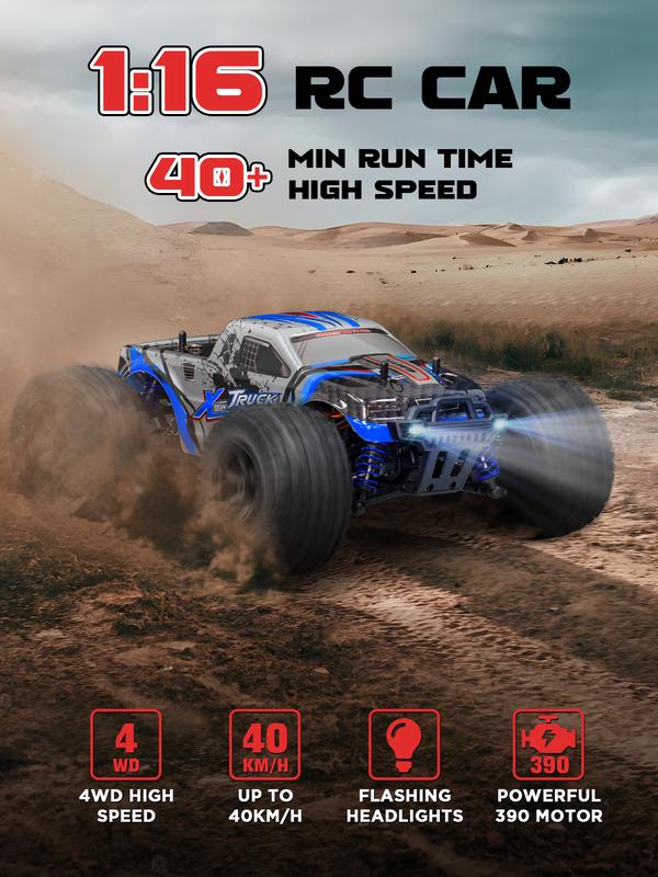 RC Car, 1:16 Scale Adult Childrend High Spee4WD Remote Control Car, 40+KMH, All Terrain Off-road Waterproof RC Monster Truck, 2.4GHz Fast RC Car, Suitable for All Ages, Gift for Boys 8-12 Years Old