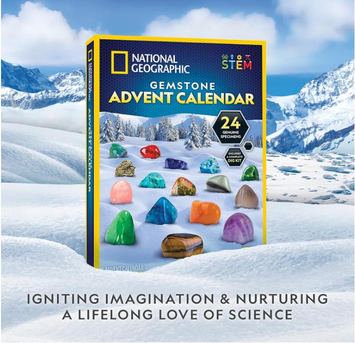 NATIONAL GEOGRAPHIC Gemstone Advent Calendar - 2024 Advent Calendar for Kids with 24 Gemstones to Open Each Day