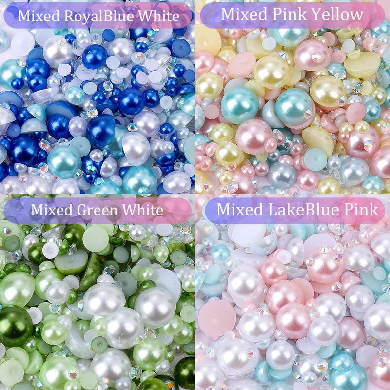 Mixed Size Resin Flat Back Pearls & Rhinestone Kit (1200pcs), Semi-circular DIY Materials for Nails, Face, Art, Crafts, Jewelry Decoration DIY Supplies