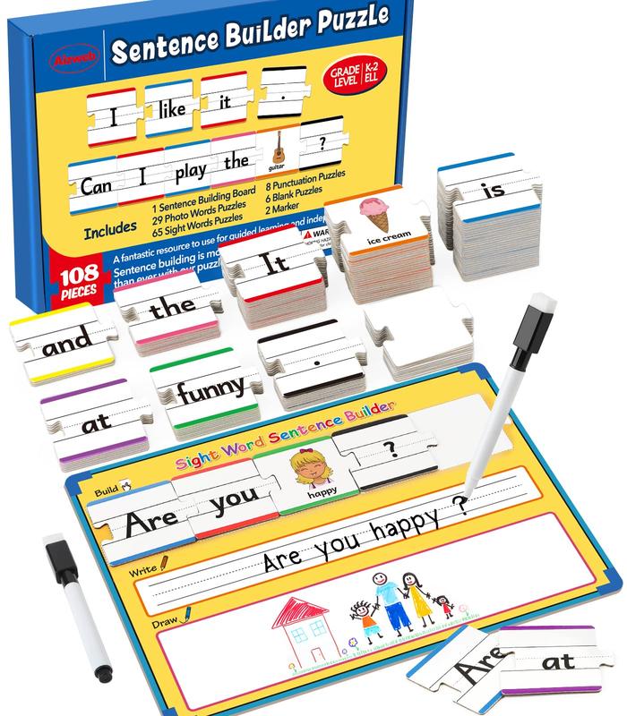 Sentence Building,Sight Word Games 1st 2nd Grade Classroom ,Montessori Phonics Reading Games, Special Education Manipulative Toy Teacher,learningtools Sight Words classroom essential