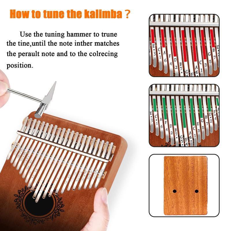 Portable Finger Piano Musica Toy, 17-key Thumb Piano, Musical Instrument with Study Instruction & Tune Hammes, Ergonomic Retro Style Mbira Finger Piano, Music Gift