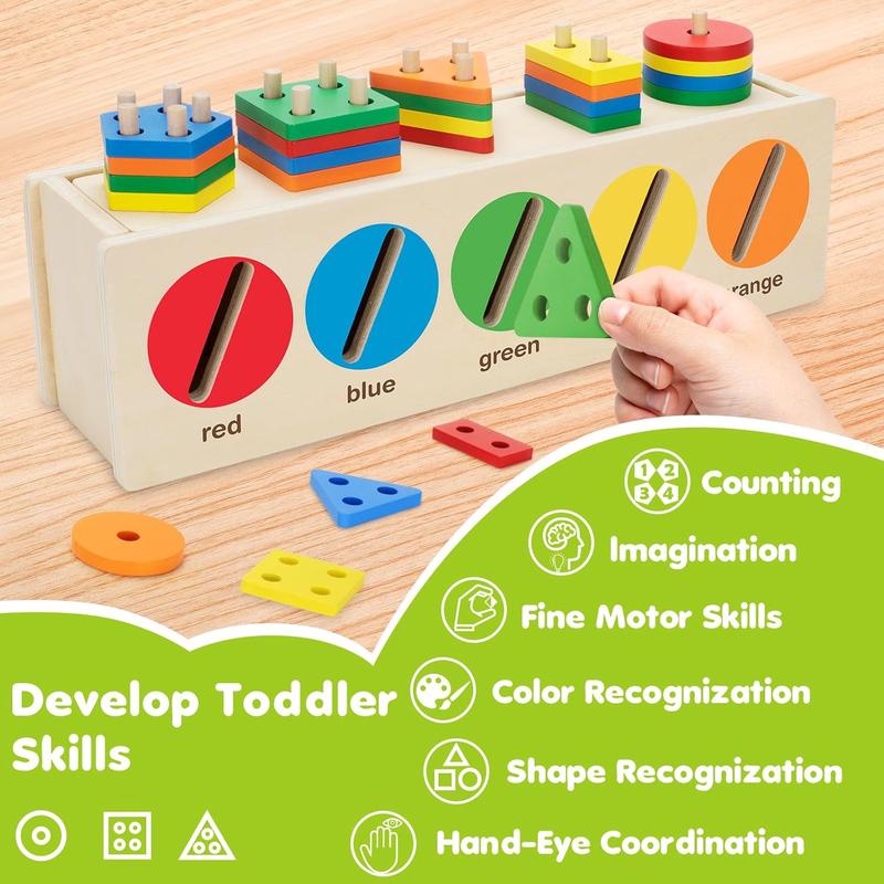 Montessori Toys For Toddler 1+ Year Old, Wooden Color & Shape Sorting Matching Box, Early Learning Toys For 12-18 Month, Age 1, 2, 3, Ideal Christmas, Birthday Gifts For Boy & Girl