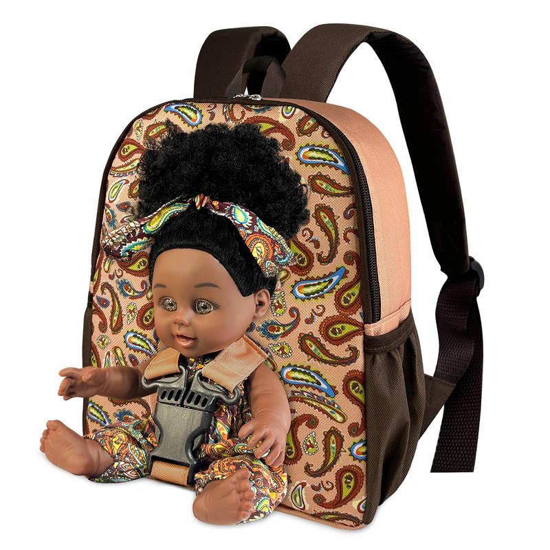 Nice2you 10-Inch Black Reborn Doll with Backpack for Girls, Lifelike and Stylish, Safe and Durable, Ideal Gift for 2-6 Year Olds