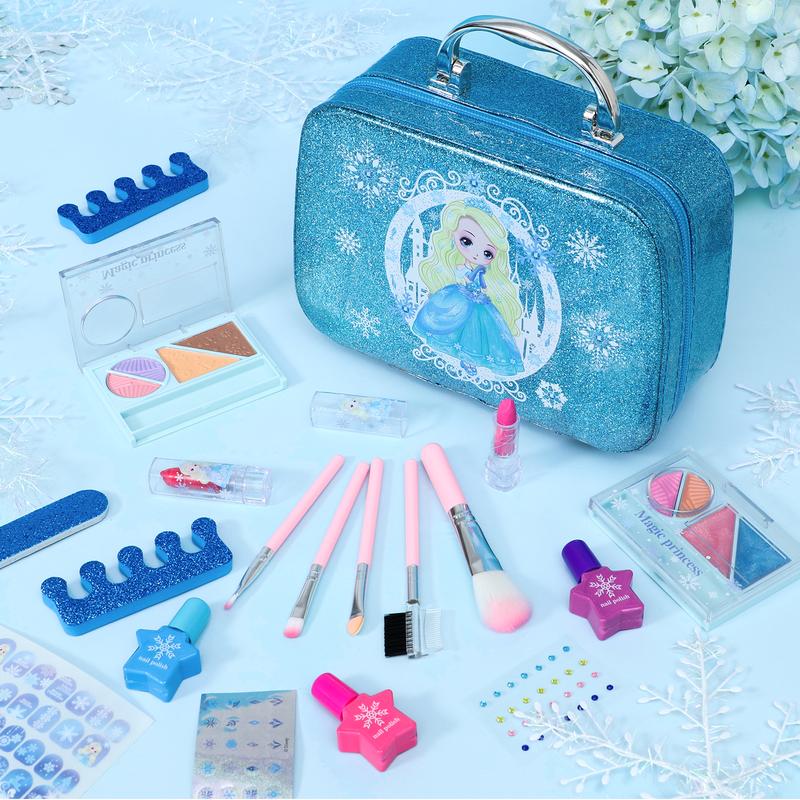 Frozen Makeup Kit Pretend Play for Girls,16counts Play Real Washable Makeup Kit Cosmetics Toys Gift Dressup Set Learning Educational Toy Birthday Thanksgiving Christmas Gifts