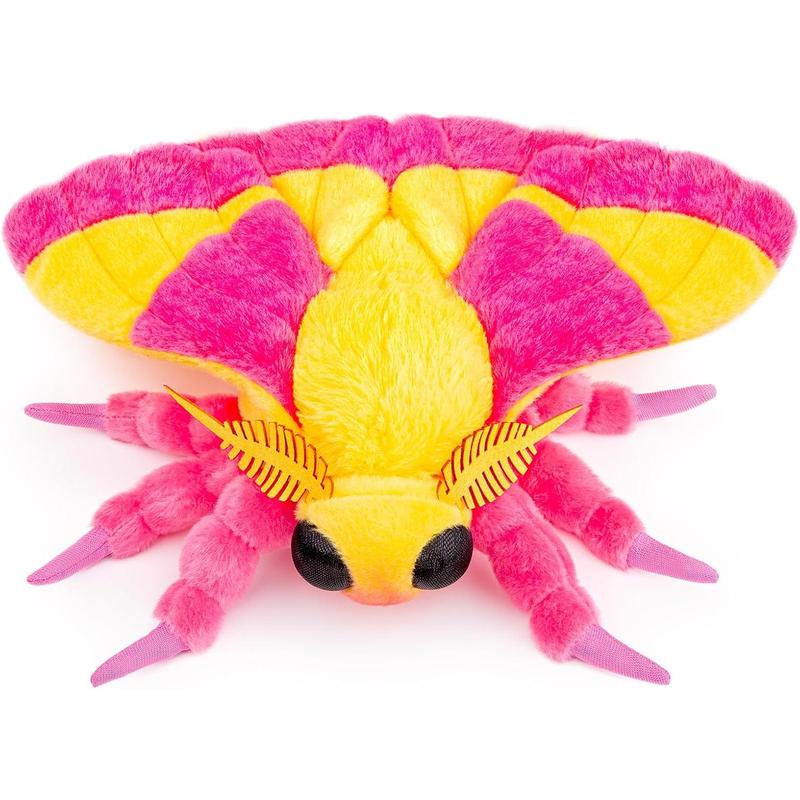 Rosy Maple Moth Plush Toy - Lifelike Rosy Maple Moth Stuffed Animals 11in, Realistic Soft Pink Big Wings Moth Toys, Simulation Butterfly Plushie Model Toy, Unique Plush Collection for Kids