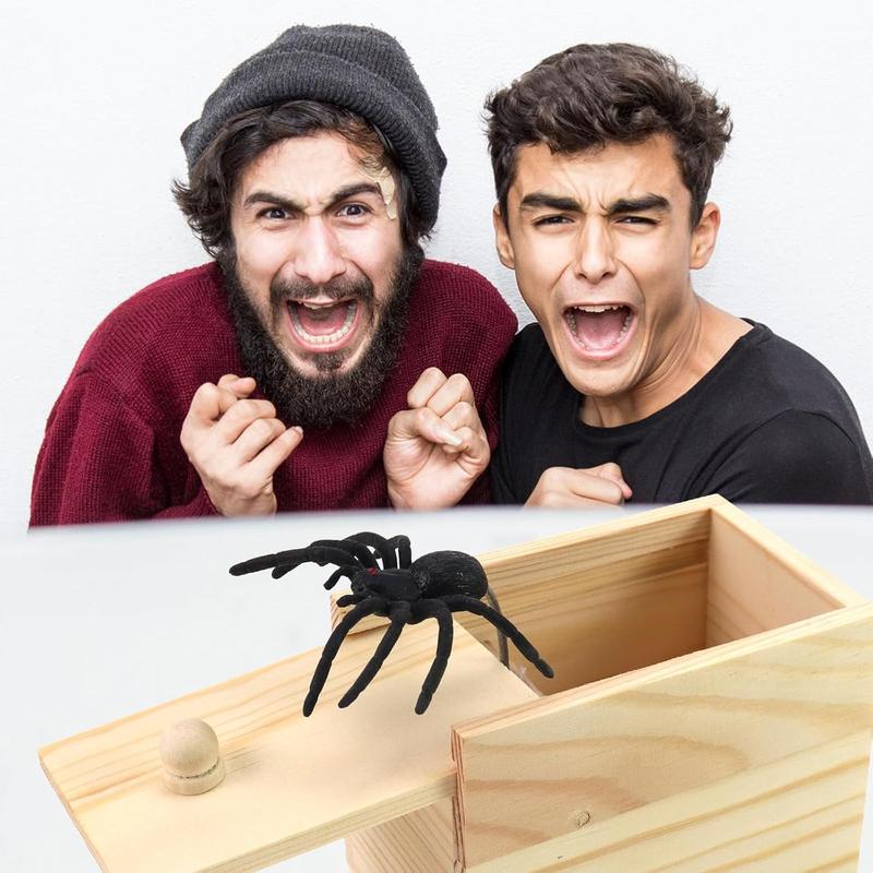 Wooden Spider Prank Box, Rubber Spider Hidden in A Box Fun Prank Handicraft, Original Spider Trick Box, Christmas, April Fool or Birthday Surprise Toy Practical Gift Joke Toys for Kids Adults