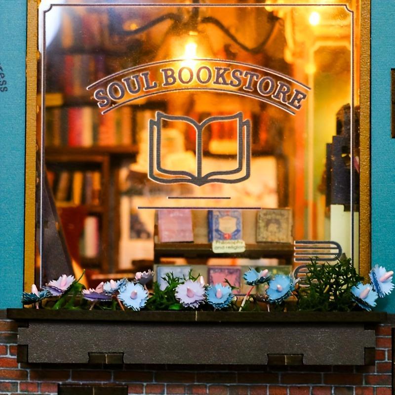 DIY Book Nook Kit, Miniature Bookstore Assemble Model Kit with Light Effect, Home Decor Micro Model, Perfect Gift for Teenagers and Adults