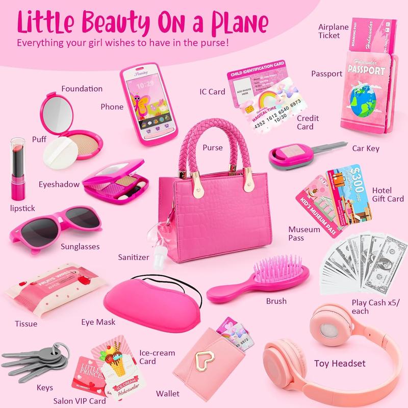 49PCS Christmas Gifts Set with Headset, Wallet, Sunglasses, Keys, Credit Cards & More, Little Girl Purse with Pretend Makeup for Toddlers