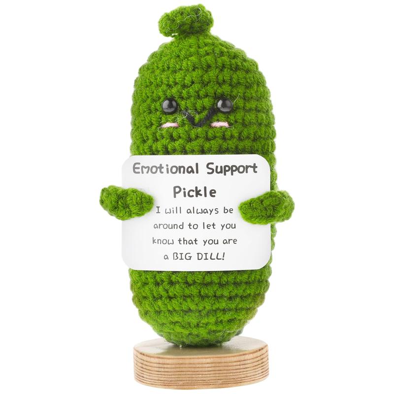 Handmade Mini Funny Positive Emotional Support Pickle, Cute Stuff Funny Knitted Wool Handwoven Ornaments Christmas Crochet Gifts for Woman Coworkers Friend Family