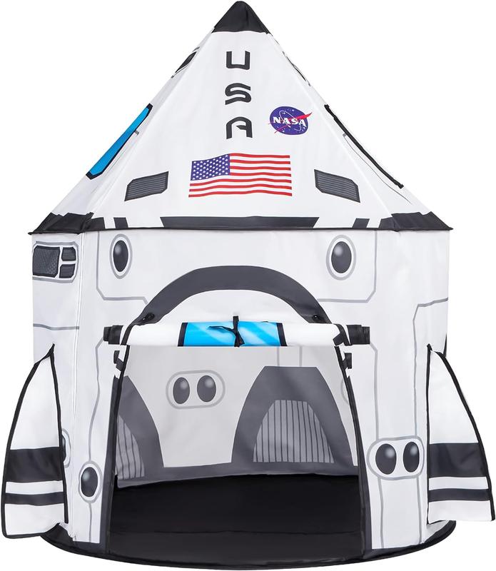 Christmas 2024 Gifts White Rocket Ship Pop up Play Tent with Tunnel and Playhouse Indoor Outdoor Spaceship Tent Set