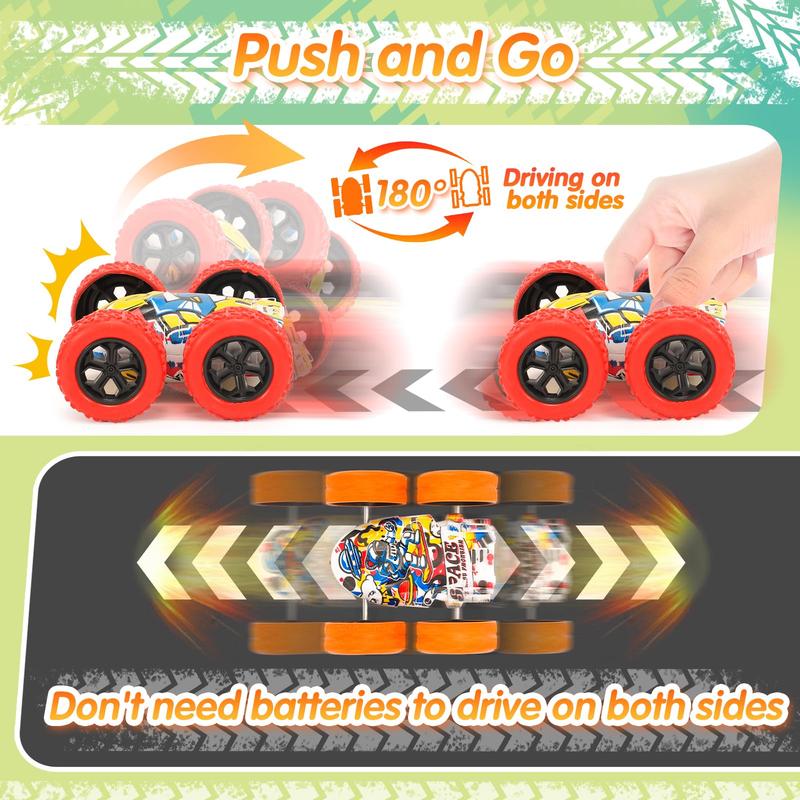 Toy Cars, 4 Pcs Monster Truck Toys Vehicles Push and Go Flip Stunt Car, Race Cars Party Favors for Goodie Bag Prizes Box Christmas Birthday Gifts