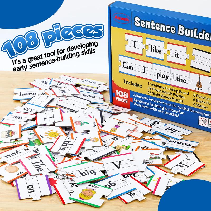 Sentence Building,Sight Word Games 1st 2nd Grade Classroom ,Montessori Phonics Reading Games, Special Education Manipulative Toy Teacher,learningtools Sight Words classroom essential