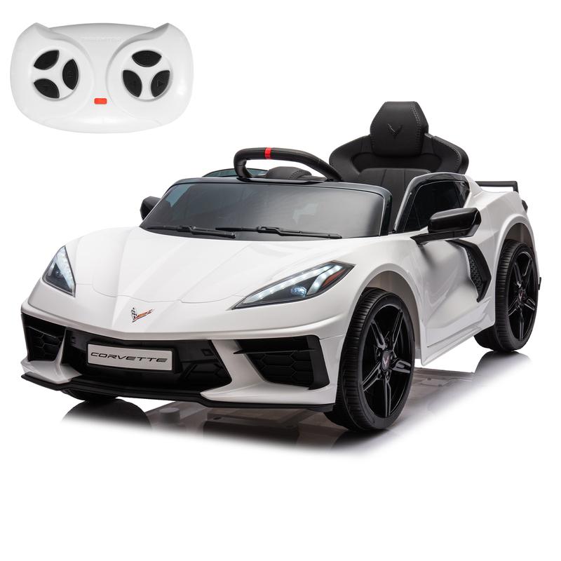 XJD Corvette C8 12V Licensed Kids Electric Ride-On Car - Dual Speed, LED, USB, Bluetooth, Parental Control, Cars for Kids with Remote Control