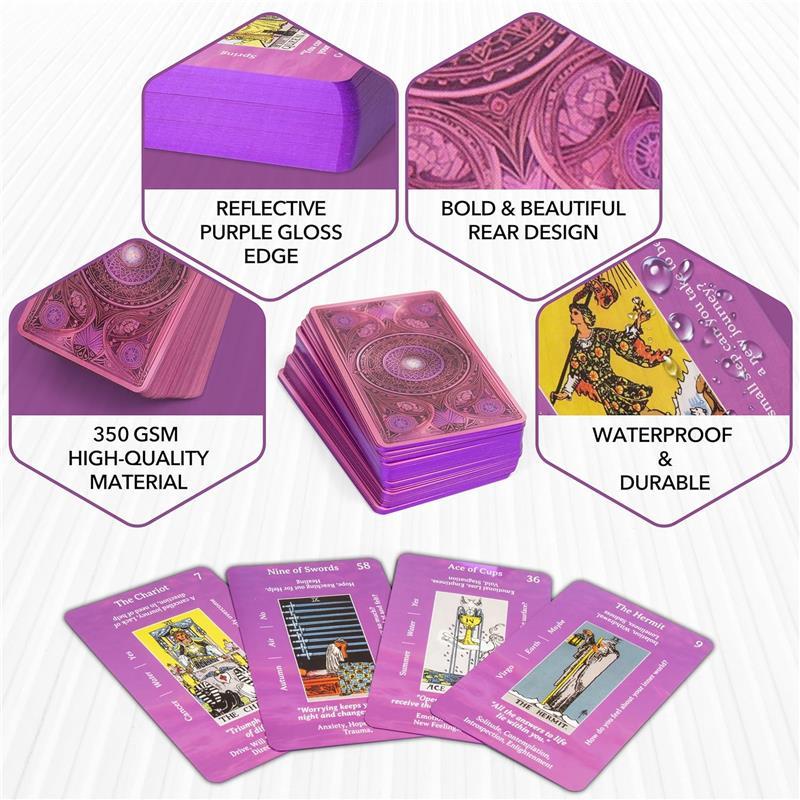 Tarot Cards with Guidebook | with Meanings on Them | Tarot Wrap Pouch with Placements | Purple & Pink Designs | Perfect for Beginners & Experienced Practitioners