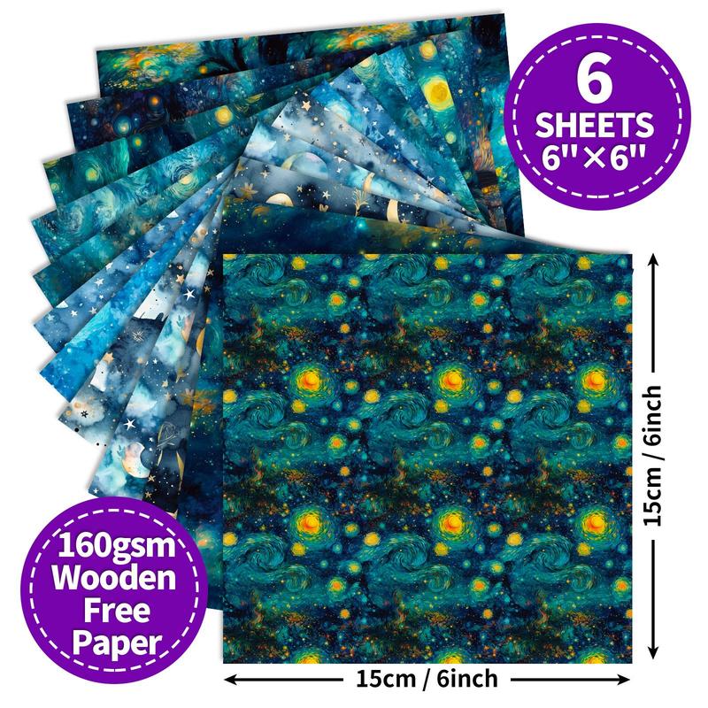 12pcs set Planet Series Pattern Decorative Paper, DIY Scrapbook Background Paper, Gifts & Wrapping Decor Supplies